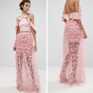 ASOS True Violet 3D Textured Tulle Pink Maxi Skirt